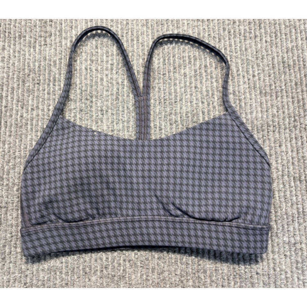 Lululemon Flow Y Bra Nulu Houndstooth Black Blue Yoga Sports Bra Size 6